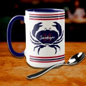 Mug crabe blanc bleu marine monogrammé
