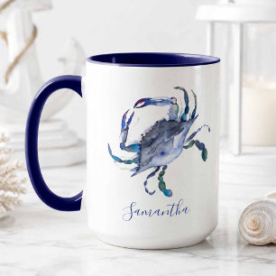 Mug Crabe Bleu Café sur le thème de la plage personnal