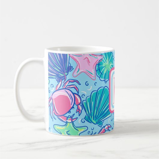 Mug Crabe de coquille de plage de Monogram (Gauche)