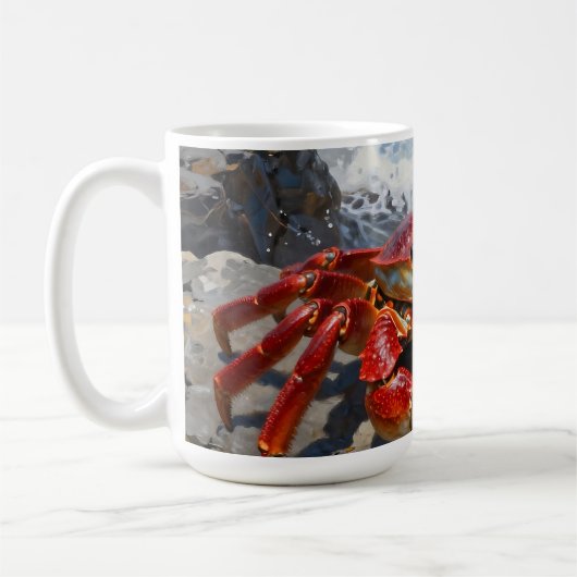 Mug Crabe Rouge Vibrant et Vagues Océaniques (Gauche)