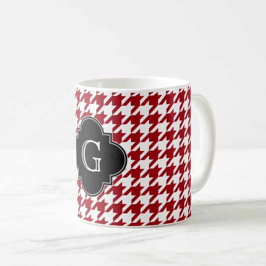 Mug Cranberry Wht Houndstooth Blk Quatrefoil Monogramm (Devant droit)