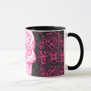 Mug Crâne à sucre noir rose chaud Rose Grunge gothique
