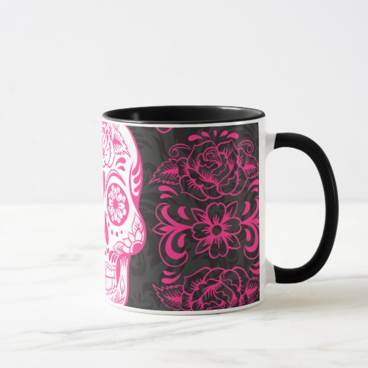 Mug Crâne à sucre noir rose chaud Rose Grunge gothique (Droite)