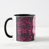 Mug Crâne à sucre noir rose chaud Rose Grunge gothique (Gauche)