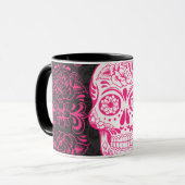 Mug Crâne à sucre noir rose chaud Rose Grunge gothique (Devant gauche)