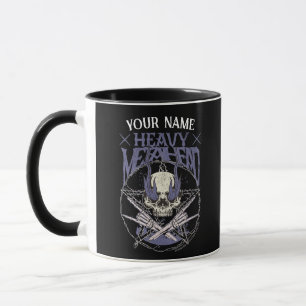 Mug Crâne à tête métallique lourde dans les flammes bl