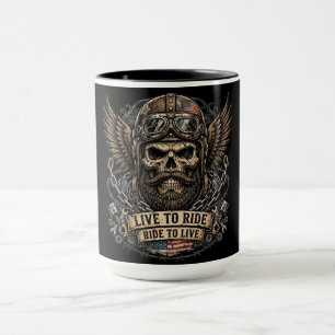 Mug Crâne barbu de motard Vivre pour rouler