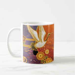 Mug Crane Bird Chrysanthemum Motif japonais