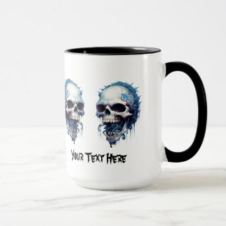Mug Crâne bleu avec des vers et des détails steampunk