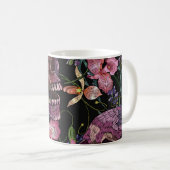 Mug Crâne brodé : Motif gothique de l'orchidée (Devant droit)