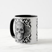Mug Crâne de dentelle souriante noir et blanc (Devant gauche)