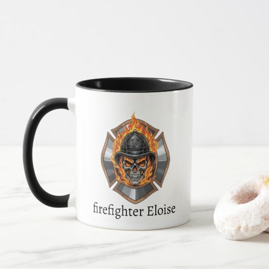 Mug Crâne de pompier personnalisé (Avec donut)
