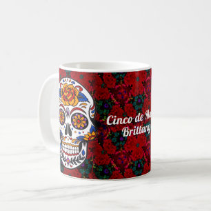 Mug Crâne de sucre Cinco de Mayo Nom floral rouge