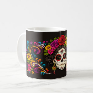 Mug Crâne de sucre Dame Ligne Blanche Art Gothique