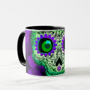 Mug Crâne de sucre lumineux vert et violet pour Hallow