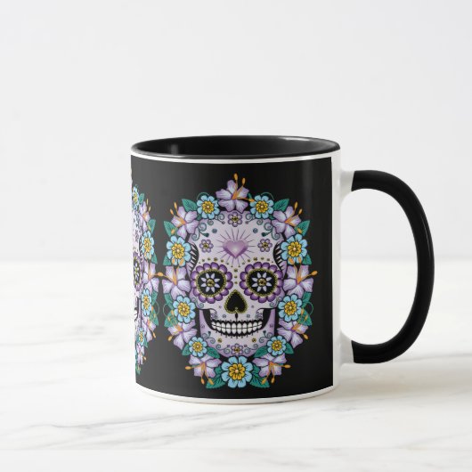 Mug Crâne de sucre pourpre aux fleurs (Droite)