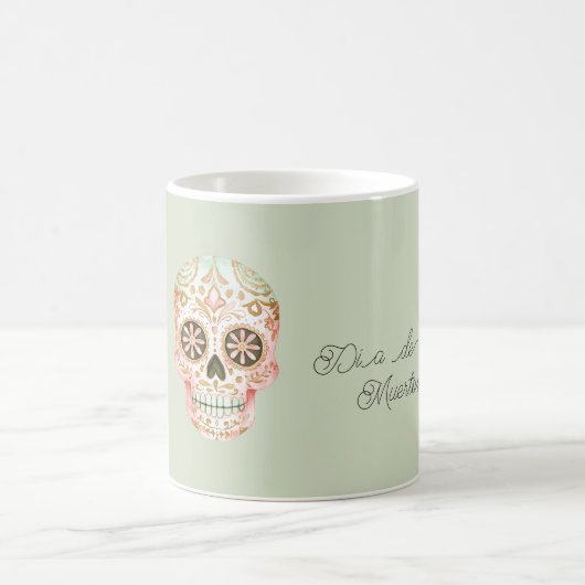 Mug Crâne de sucre rose vert Día de los Muertos (Centre)