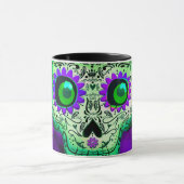Mug Crâne de sucre vert et violet brillant Halloween (Centre)