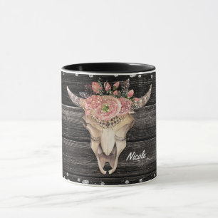 Mug Crâne de vache Rustique Paillettes Glam Personnali
