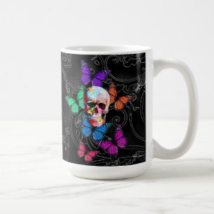Mug Crâne d'imaginaire et papillons colorés