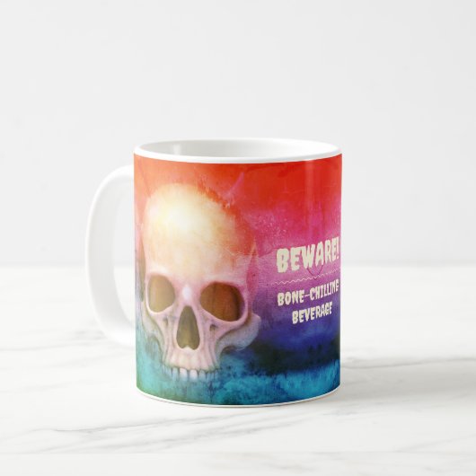 Mug Crâne éffrayant. Attention ! Boisson à refroidisse (Devant gauche)