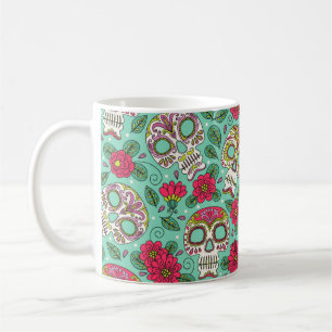 Mug Crâne et fleurs. Arrière - plan sans couture. da