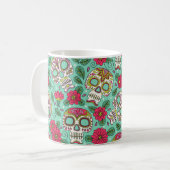 Mug Crâne et fleurs. Arrière - plan sans couture. da m (Devant gauche)