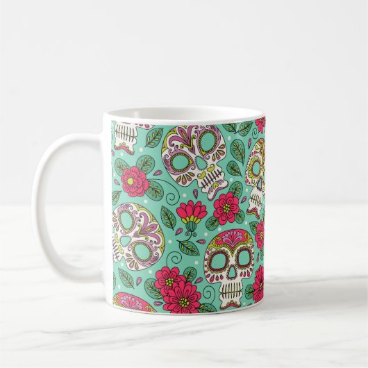 Mug Crâne et fleurs. Arrière - plan sans couture. da m (Gauche)