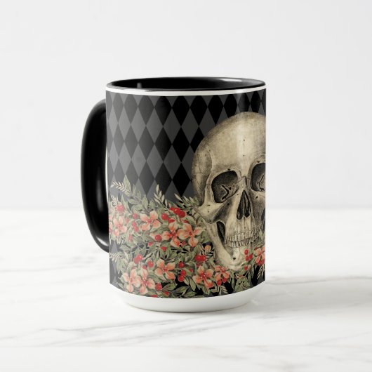 Mug Crâne et fleurs gothiques (Devant gauche)