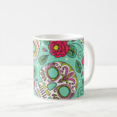 Mug Crâne et fleurs mexicaines, sans soudure. (Devant droit)