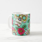 Mug Crâne et fleurs mexicaines, sans soudure. (Devant gauche)