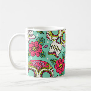 Mug Crâne et fleurs mexicaines, sans soudure.