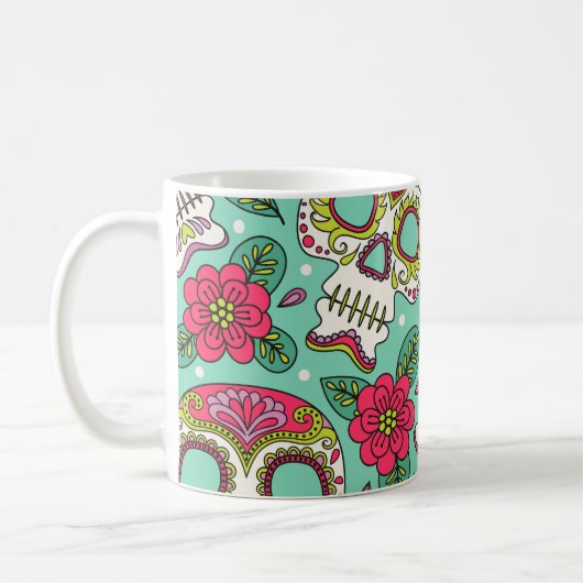 Mug Crâne et fleurs mexicaines, sans soudure. (Gauche)