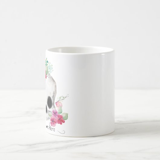 Mug Crâne Et Fleurs N'Importe Quel Nom (Centre)