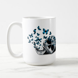 Mug Crâne et papillons bleus blancs