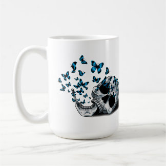 Mug Crâne et papillons bleus blancs