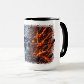 Mug Crâne Feu vs Glace – Fissure Électrique Bleue & Ro (Devant droit)