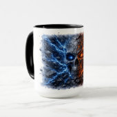 Mug Crâne Feu vs Glace – Fissure Électrique Bleue & Ro (Devant gauche)