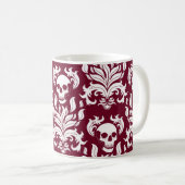 Mug Crâne flamme Damas en blanc croustillant sur rouge (Devant droit)