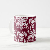 Mug Crâne flamme Damas en blanc croustillant sur rouge (Devant gauche)