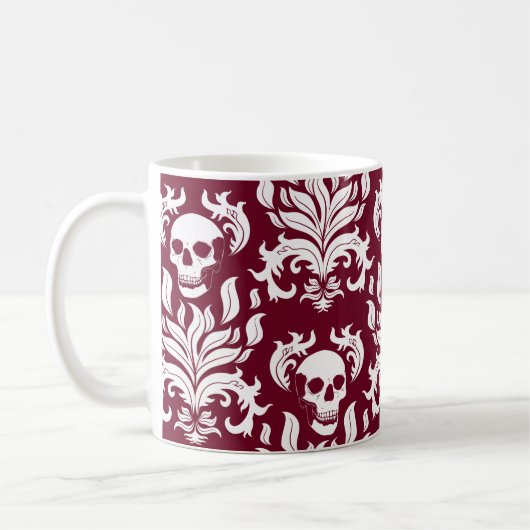 Mug Crâne flamme Damas en blanc croustillant sur rouge (Gauche)