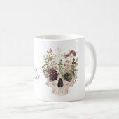 Mug Crâne Fleurs Bourgogne Feuilles Vertes (Devant droit)