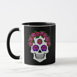 Mug Crâne floral avec Rose Nom personnalisé Halloween