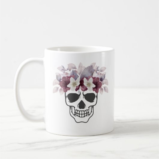 Mug Crâne Floral Fleurs Blanches et Vin (Gauche)
