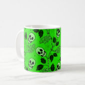Mug Crâne Floral Gothique Vert Néon (Devant gauche)