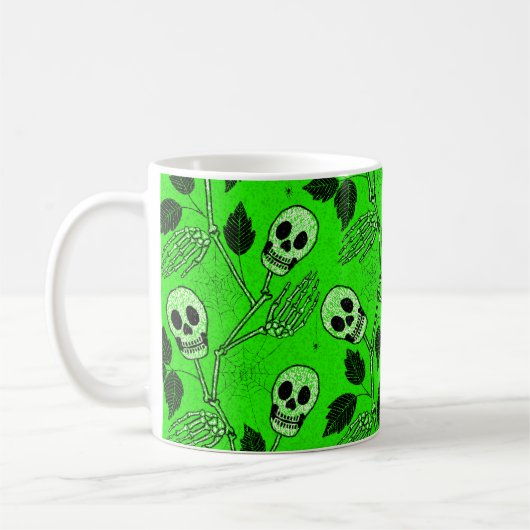 Mug Crâne Floral Gothique Vert Néon (Gauche)