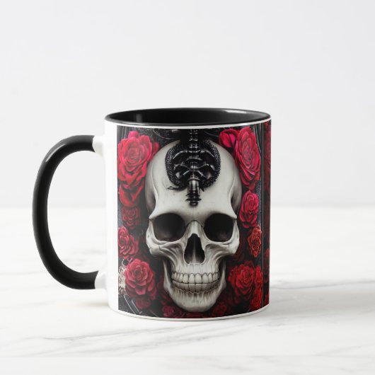 Mug Crâne foncé et gothique et Rose (Gauche)