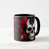 Mug Crâne foncé et gothique et Rose (Devant droit)