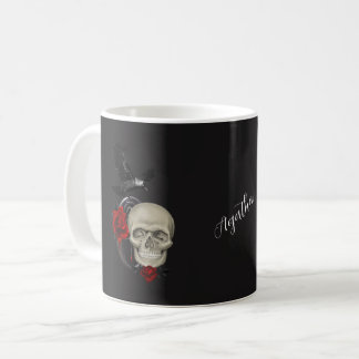 Mug Crâne gothique avec rose et corbeau personnalisé