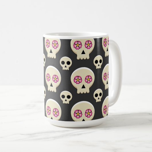 Mug Crâne gothique déplaisant Kawaii avec Motif de fle (Devant droit)